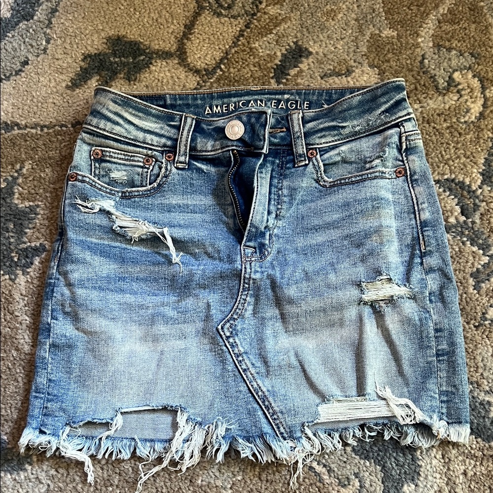 American Eagle Outfitters Ripped Denim Mini Skirt - Light Blue